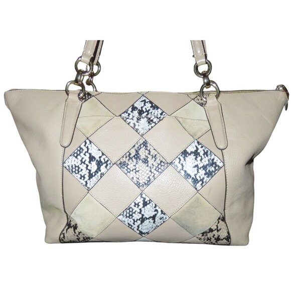 Coach 2016 Ava Mixed Suede & Python Embossed Leather Tote 57510 Beechwood Beige - Picture 2 of 16